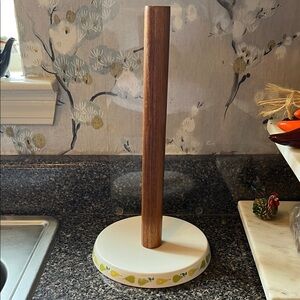 EUC Wooden Paper Towel Holder with White Fruit Base
